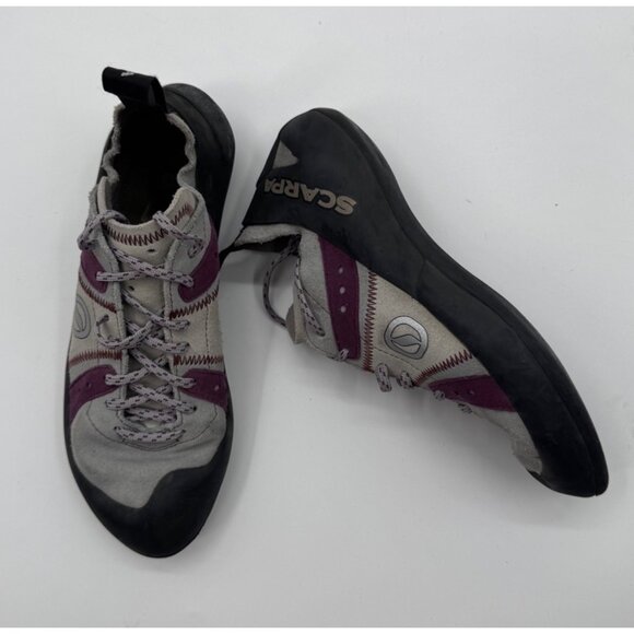 Scarpa Helix Rock Climbing Shoes EU 39 US 7.5 Purple & Gray Leather Rubber Sole - Picture 1 of 10